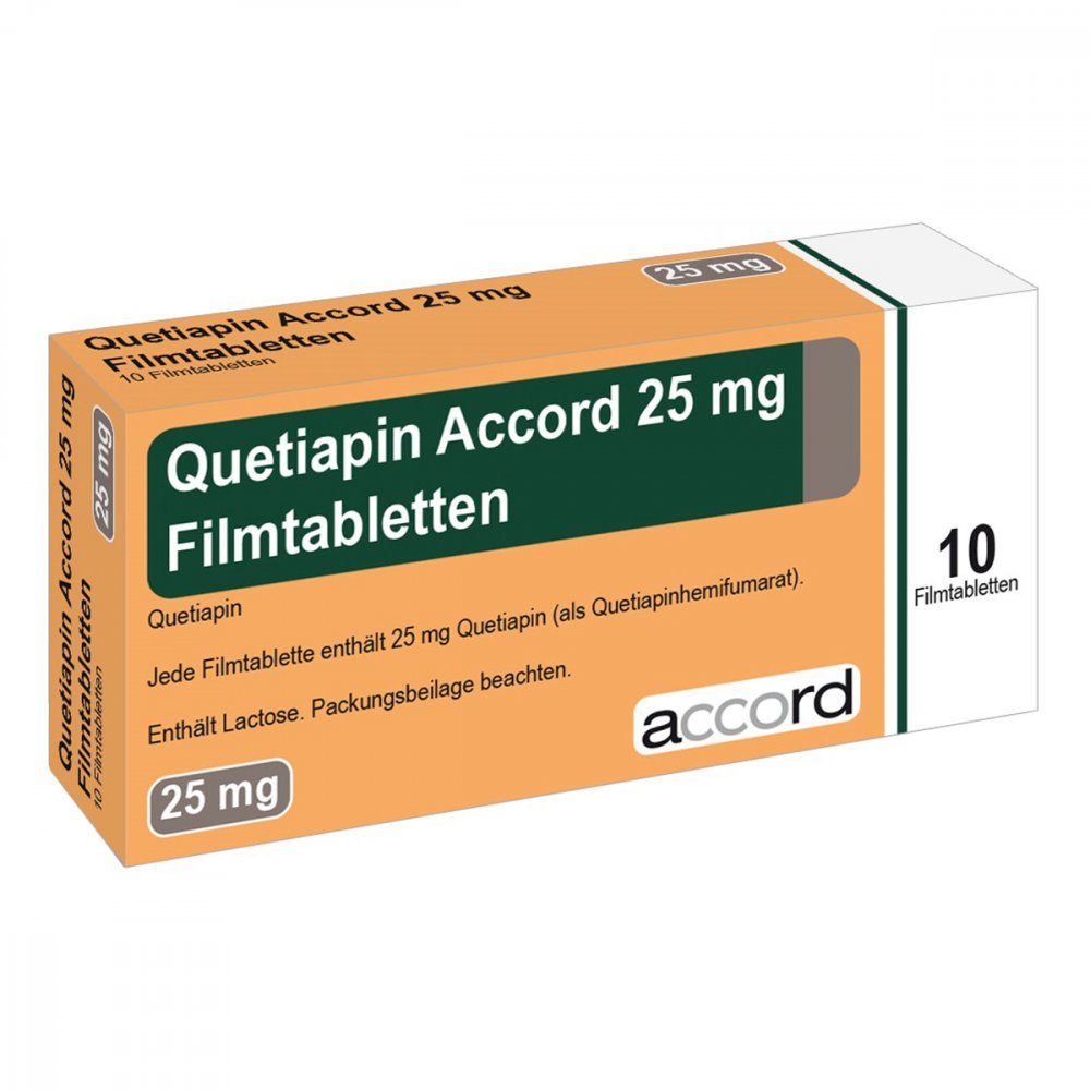 Das Produktfoto zeigt Quetiapin Accord 25 Mg Filmtabletten (10 stk) PZN 13722723