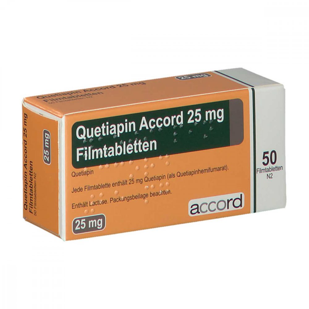 Das Produktfoto zeigt Quetiapin Accord 25 Mg Filmtabletten (50 stk) PZN 13722769