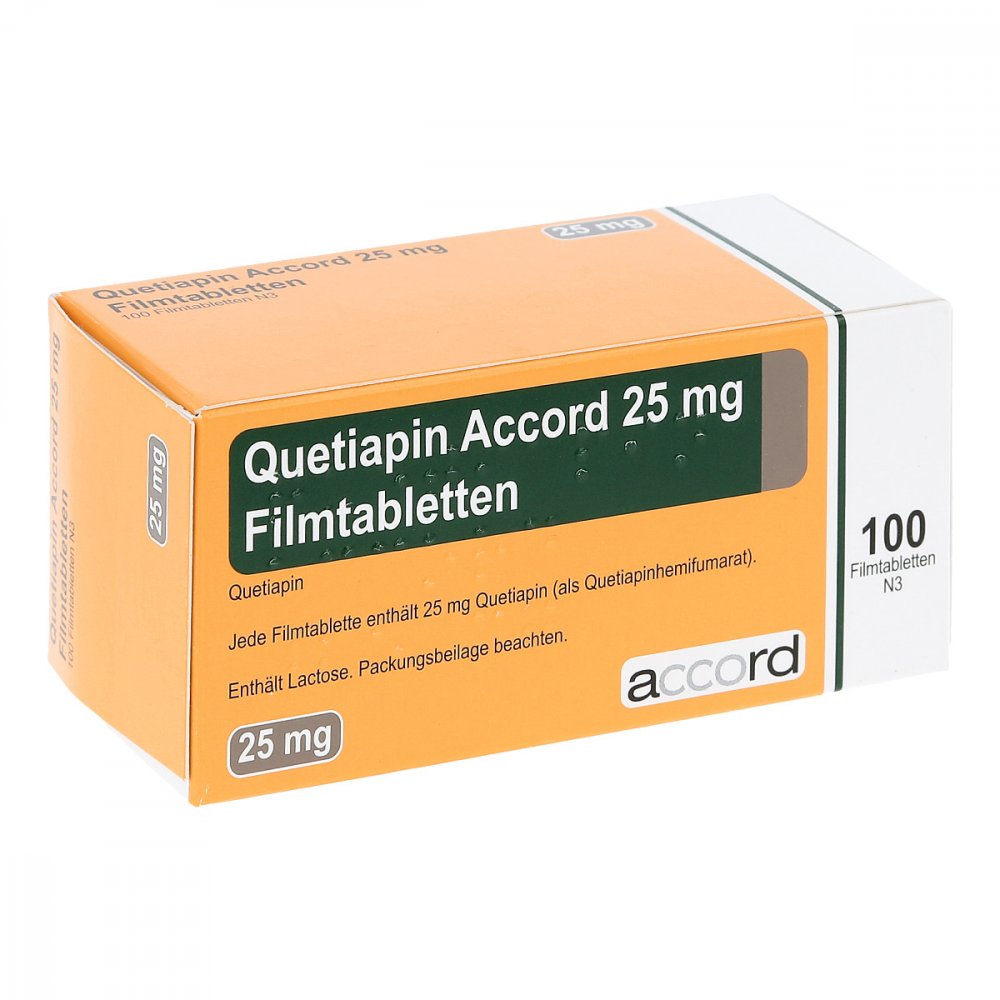 Das Produktfoto zeigt Quetiapin Accord 25 Mg Filmtabletten (100 stk) PZN 13722775