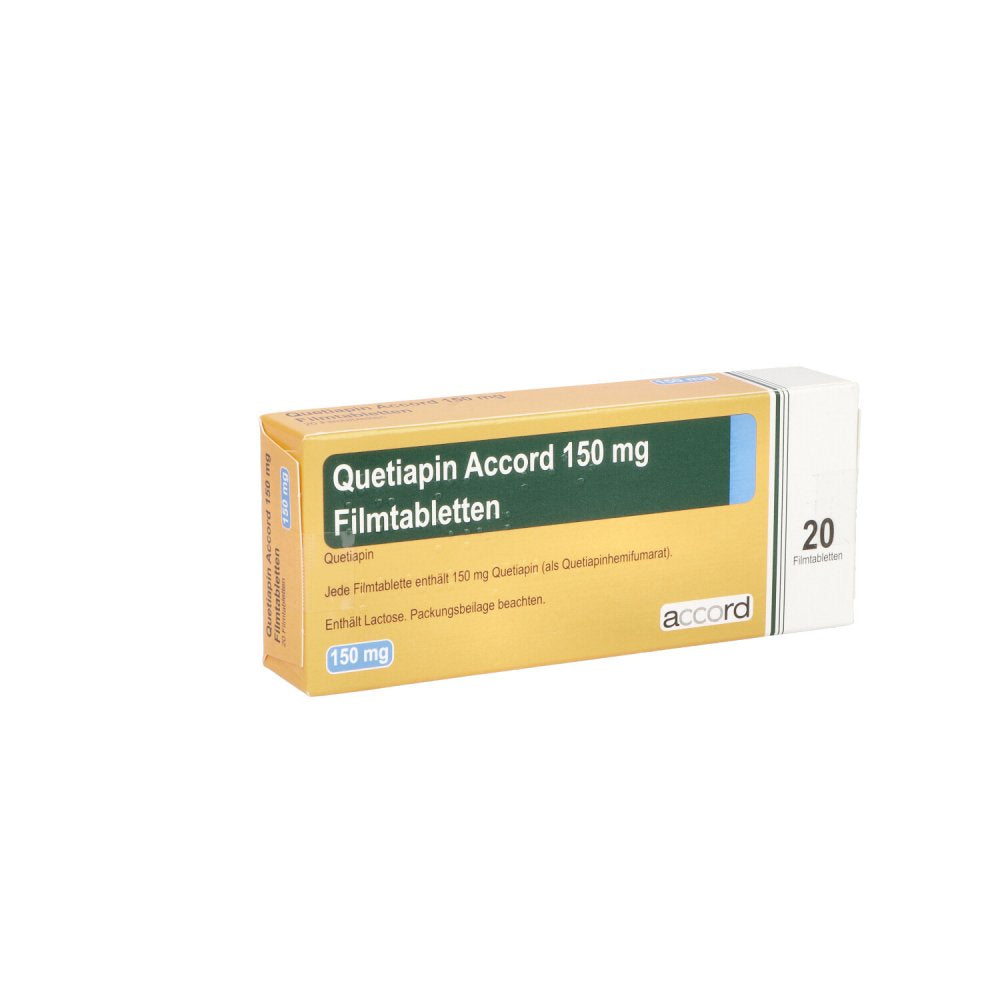 Das Produktfoto zeigt Quetiapin Accord 150 Mg Filmtabletten (20 stk) PZN 13722835