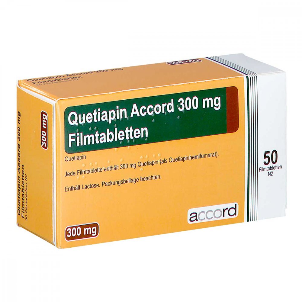Das Produktfoto zeigt Quetiapin Accord 300 Mg Filmtabletten (50 stk) PZN 13722924