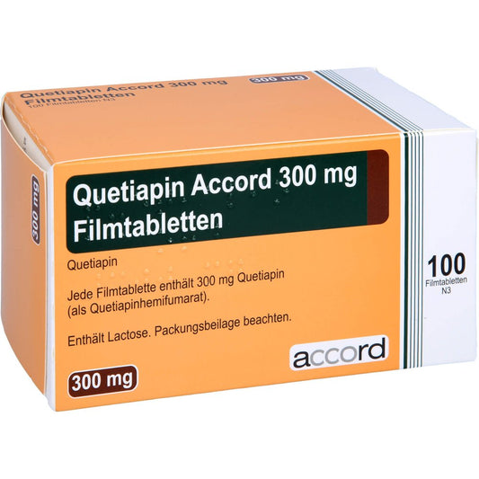 Das Produktfoto zeigt Quetiapin Accord 300 Mg Filmtabletten (100 stk) PZN 13722930