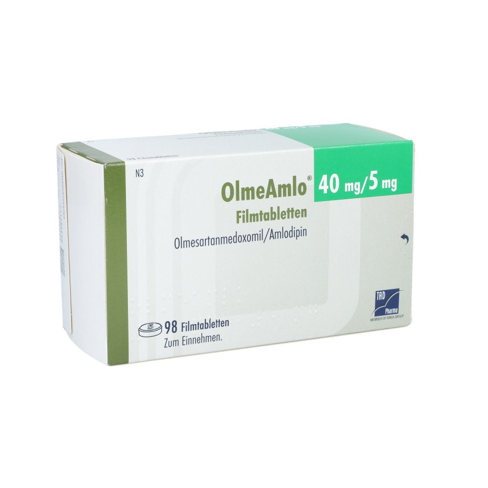 Das Produktfoto zeigt Olmeamlo 40 Mg/5 Mg Filmtabletten (98 stk) PZN 13724426