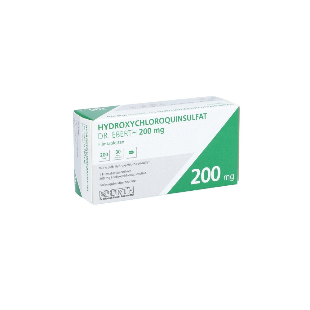 Das Produktfoto zeigt Hydroxychloroquinsulfat Dr.Eberth 200 Mg Filmtabl. (30 stk) PZN 13747232