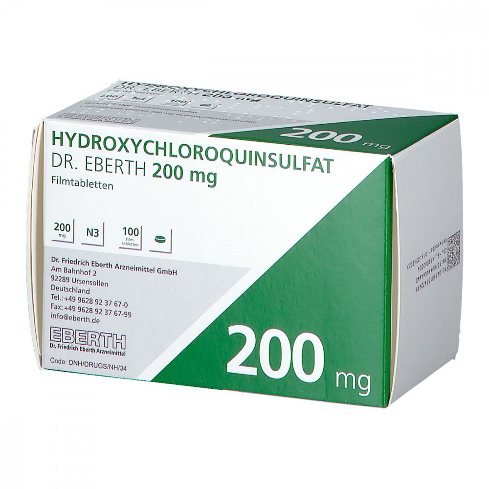 Das Produktfoto zeigt Hydroxychloroquinsulfat Dr.Eberth 200 Mg Filmtabl. (100 stk) PZN 13747249