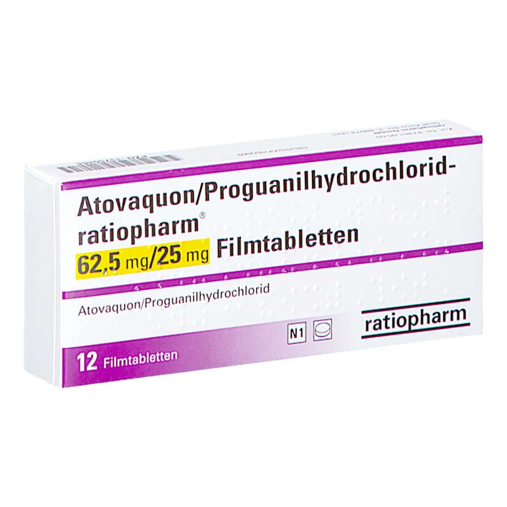 Atovaquon/Proguanil-Hcl-Ratiopharm 62,5/25mg Fta (12 stk)