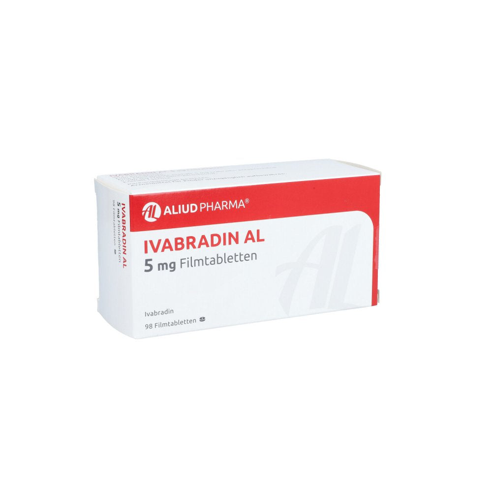 Das Produktfoto zeigt Ivabradin Al 5 Mg Filmtabletten (98 stk) PZN 13813590