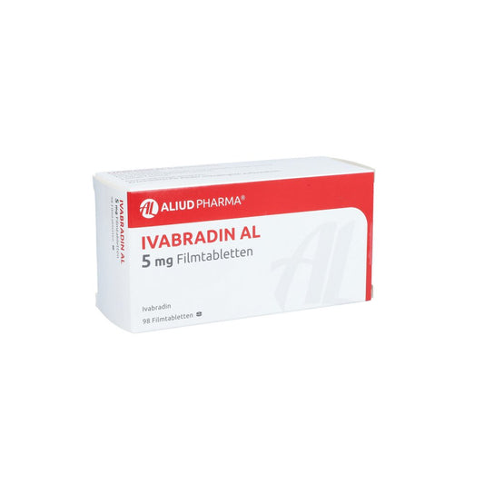Das Produktfoto zeigt Ivabradin Al 5 Mg Filmtabletten (98 stk) PZN 13813590
