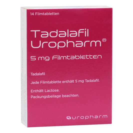 Das Produktfoto zeigt Tadalafil Uropharm 5 Mg Filmtabletten (14 stk) PZN 13813779