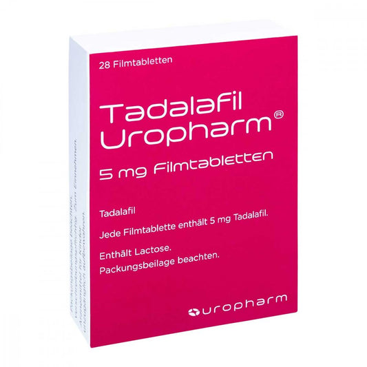 Das Produktfoto zeigt Tadalafil Uropharm 5 Mg Filmtabletten (28 stk) PZN 13813785