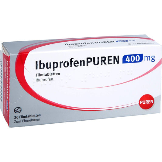 Das Produktfoto zeigt Ibuprofen Puren 400 Mg Filmtabletten (20 stk) PZN 13816654