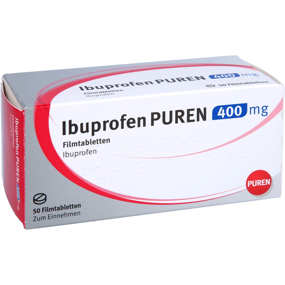 Das Produktfoto zeigt Ibuprofen Puren 400 Mg Filmtabletten (50 stk) PZN 13816660