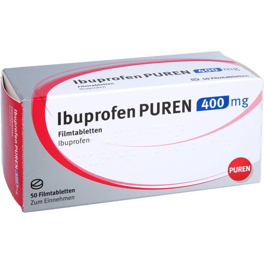 Das Produktfoto zeigt Ibuprofen Puren 400 Mg Filmtabletten (50 stk) PZN 13816660