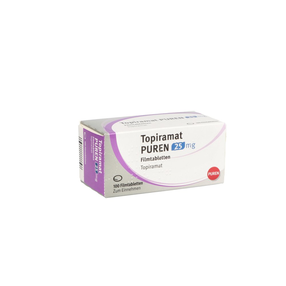 Das Produktfoto zeigt Topiramat Puren 25 Mg Filmtabletten (100 stk) PZN 13821230