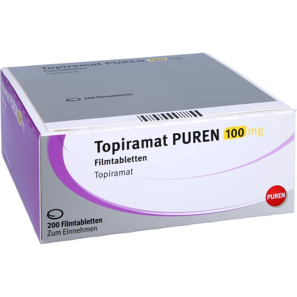 Das Produktfoto zeigt Topiramat Puren 100 Mg Filmtabletten (200 stk) PZN 13821313
