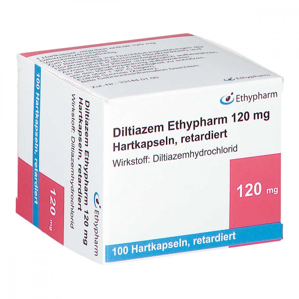 Das Produktfoto zeigt Diltiazem Ethypharm 120 Mg Hartkapseln Retardiert (100 stk) PZN 13822092