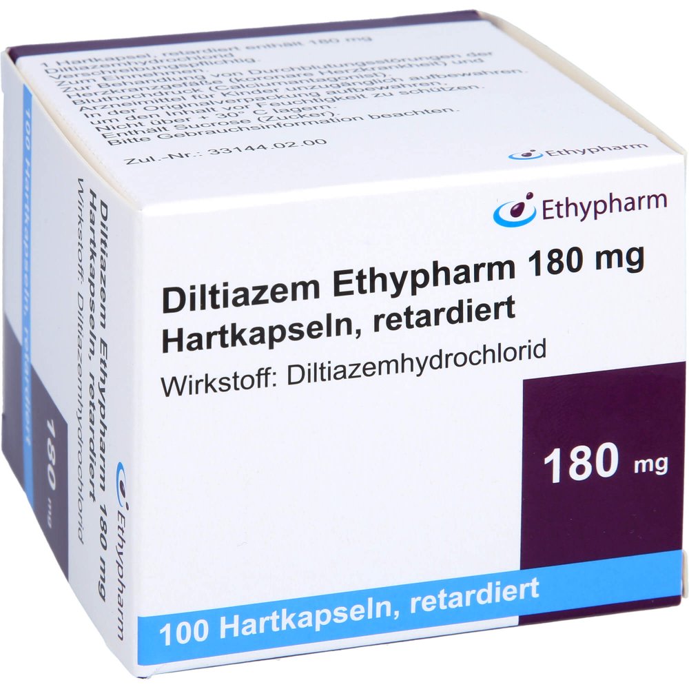Das Produktfoto zeigt Diltiazem Ethypharm 180 Mg Hartkapseln Retardiert (100 stk) PZN 13822100