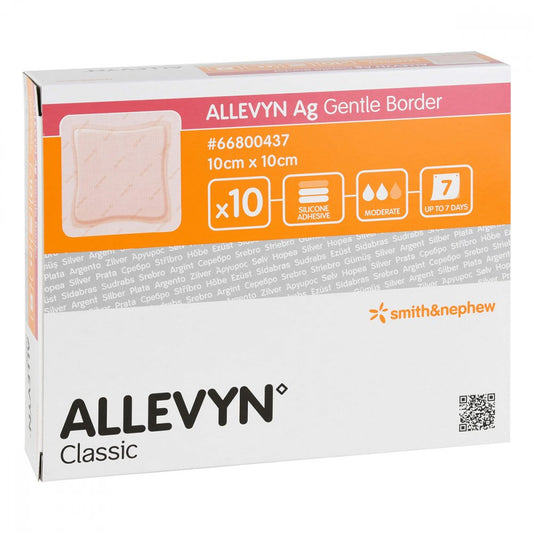 Das Produktfoto zeigt Allevyn Ag Gentle Border 10x10 Cm Wundverband (10 stk) PZN 13831062