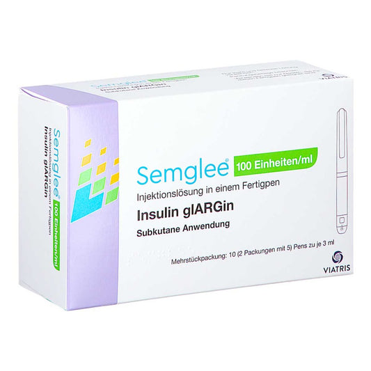 Das Produktfoto zeigt Semglee 100 E/Ml Injektionslösung I.E.Fertigpen (10X3 ml) PZN 13835048