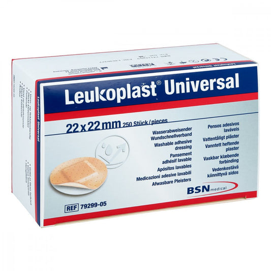 Das Produktfoto zeigt Leukoplast Universal Strips Wasserabw.Rund 22 Mm (250 stk) PZN 13838377