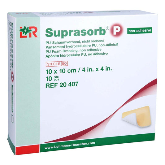 Das Produktfoto zeigt Suprasorb P Pu-Schaumv.Nicht Klebend 10x10 Cm (10 stk) PZN 13858718