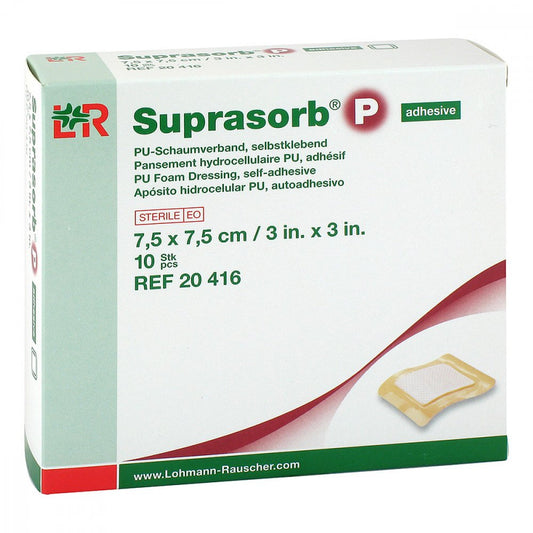 Das Produktfoto zeigt Suprasorb P Pu-Schaumv.Selbstklebend 7,5x7,5 Cm (10 stk) PZN 13858730