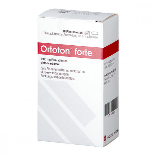 Das Produktfoto zeigt Ortoton Forte 1500 Mg Filmtabletten (48 stk) PZN 13868906