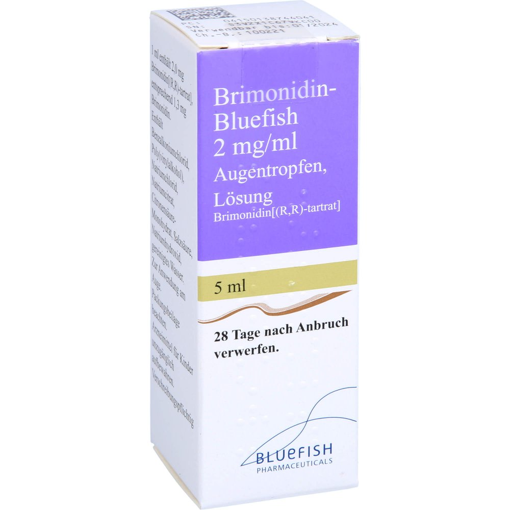 Das Produktfoto zeigt Brimonidin-Bluefish 2 Mg/Ml Augentropfen (1X5 ml) PZN 13874404
