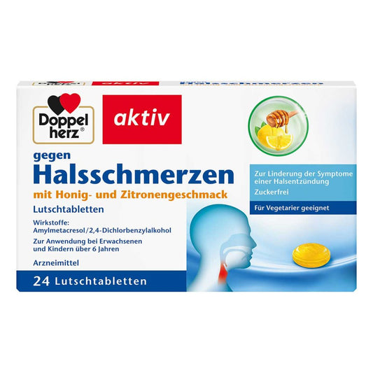 Das Produktfoto zeigt Doppelherz Gegen Halsschmerzen Lutschtabletten (24 stk) PZN 13876805