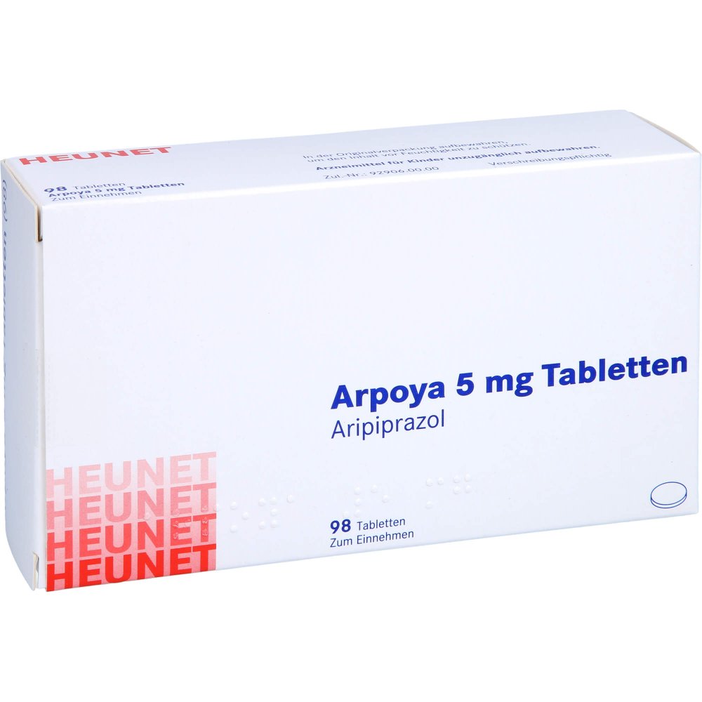 Das Produktfoto zeigt Arpoya 5 Mg Tabletten Heunet (98 stk) PZN 13876857