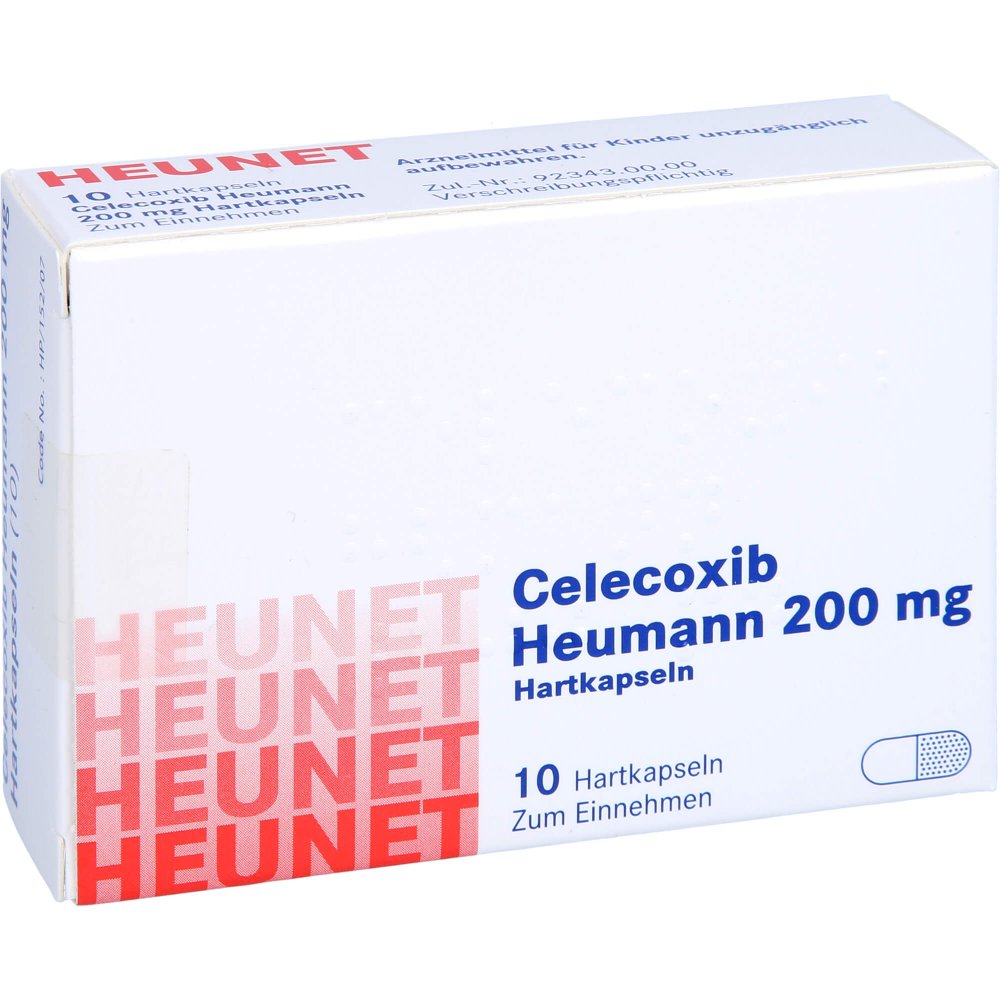 Das Produktfoto zeigt Celecoxib Heumann 200 Mg Hartkapseln Heunet (10 stk) PZN 13877124