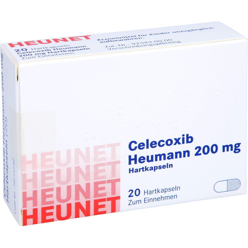 Das Produktfoto zeigt Celecoxib Heumann 200 Mg Hartkapseln Heunet (20 stk) PZN 13877130