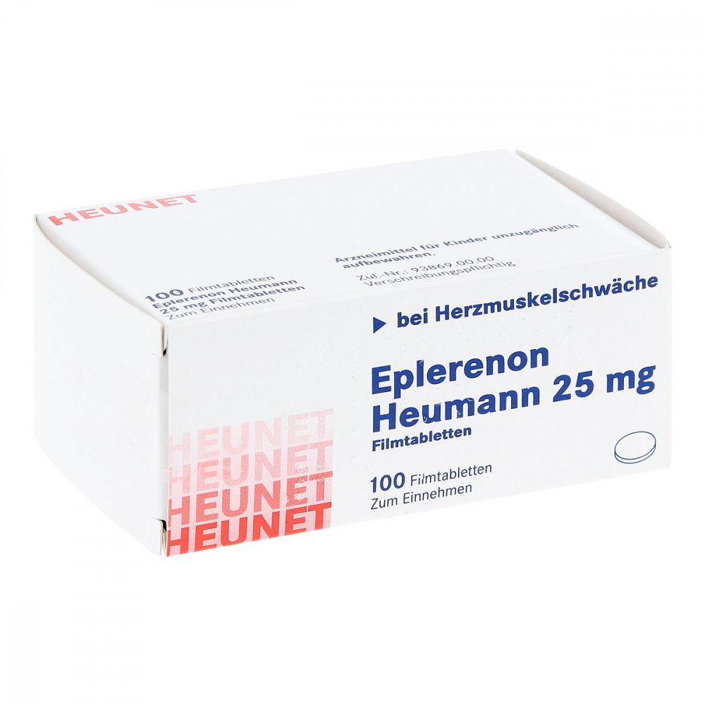 Das Produktfoto zeigt Eplerenon Heumann 25 Mg Filmtabletten Heunet (100 stk) PZN 13877199
