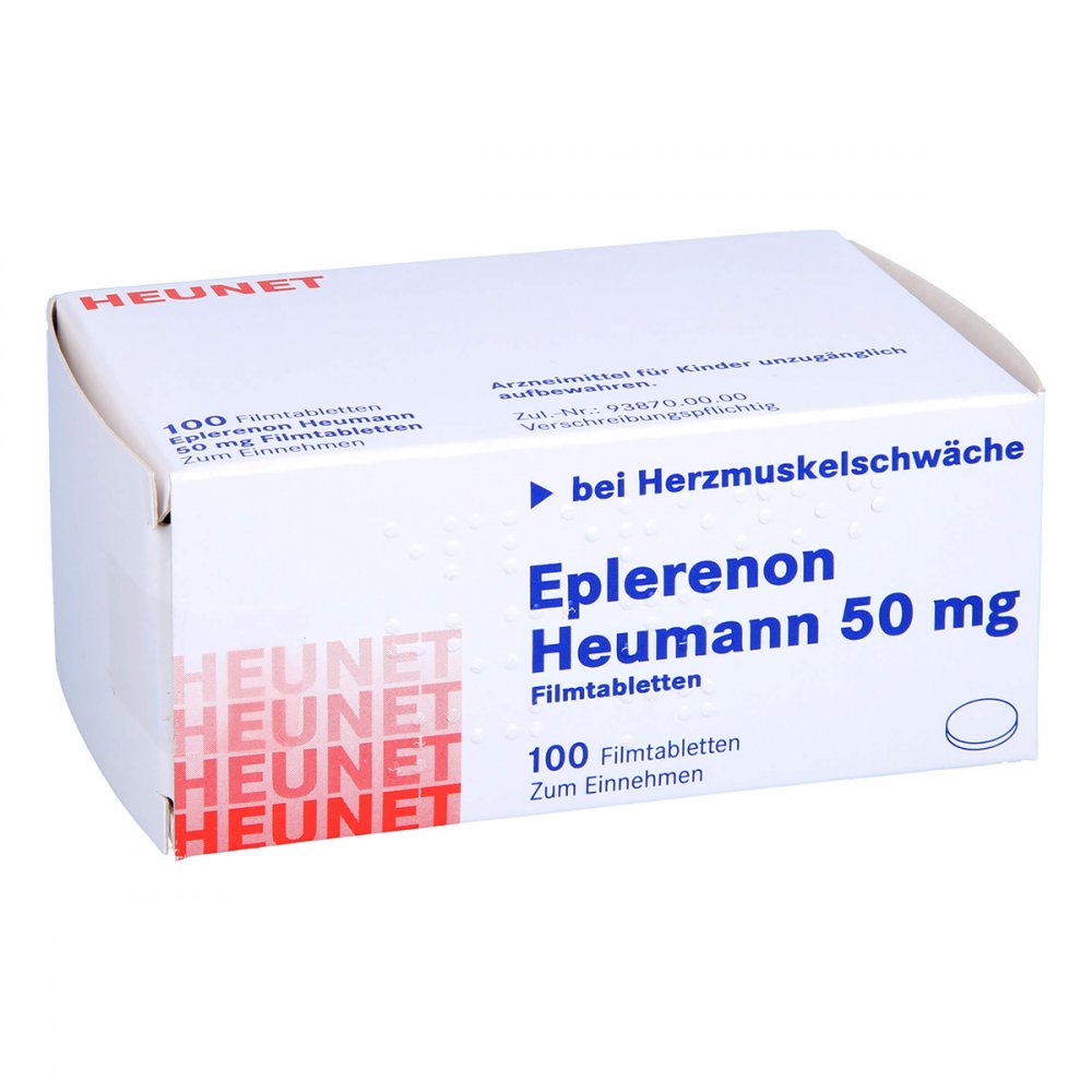 Das Produktfoto zeigt Eplerenon Heumann 50 Mg Filmtabletten Heunet (100 stk) PZN 13877236