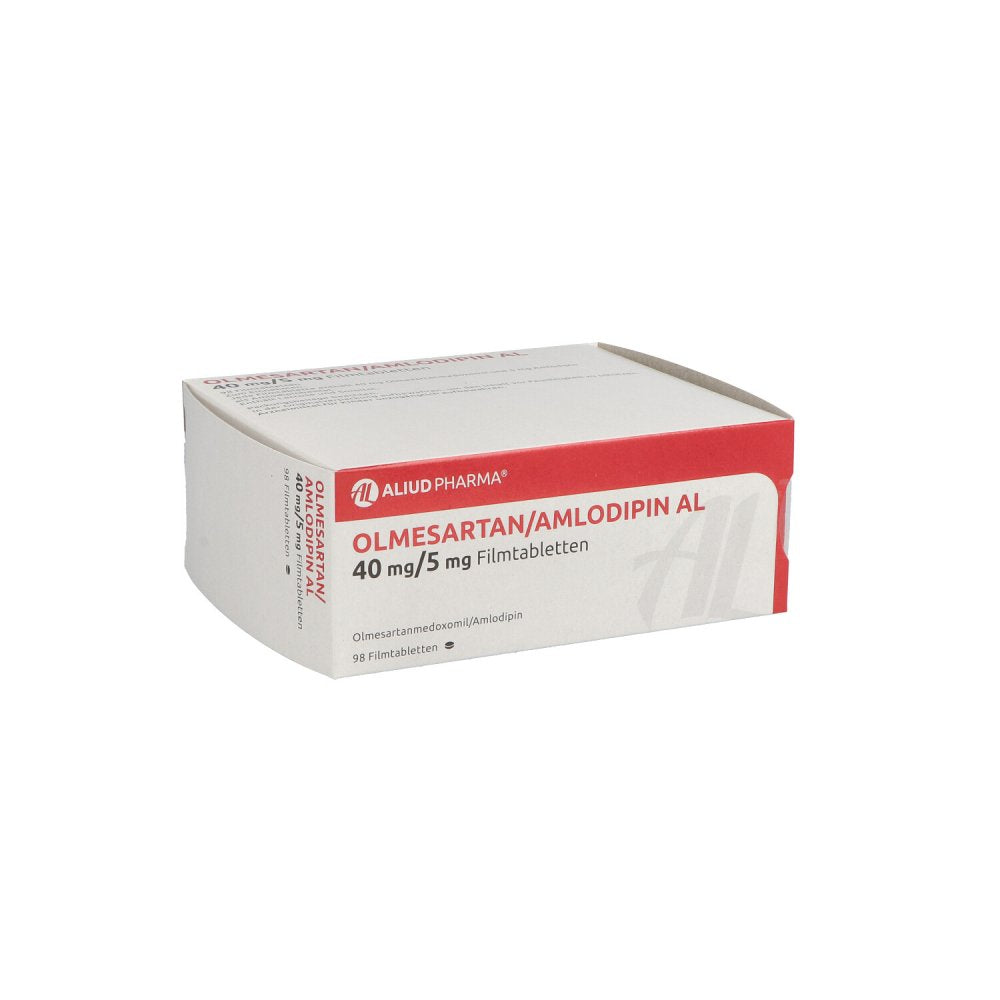 Das Produktfoto zeigt Olmesartan/Amlodipin Al 40 Mg/5 Mg Filmtabletten (98 stk) PZN 13878371