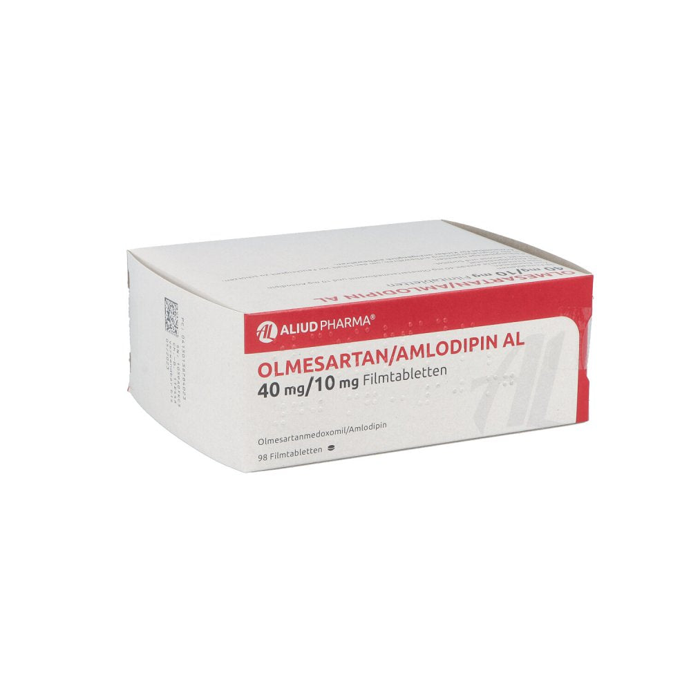 Das Produktfoto zeigt Olmesartan/Amlodipin Al 40 Mg/10 Mg Filmtabletten (98 stk) PZN 13878402