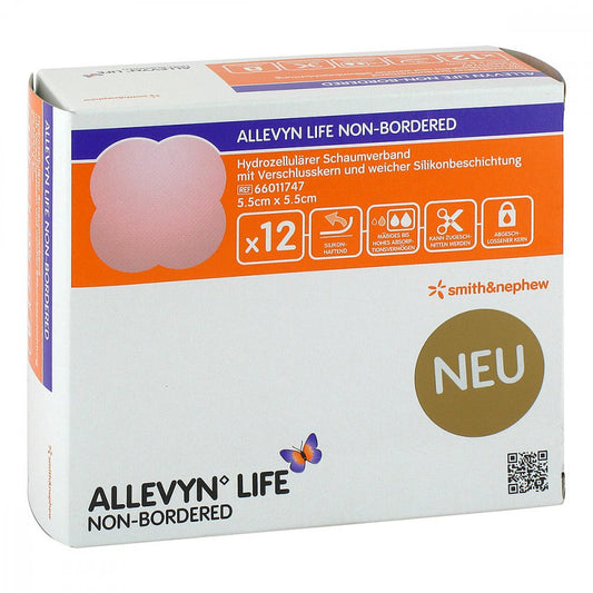 Das Produktfoto zeigt Allevyn Life Non-Bordered 5,5x5,5 Cm Silik.Schaumv (12 stk) PZN 13880020