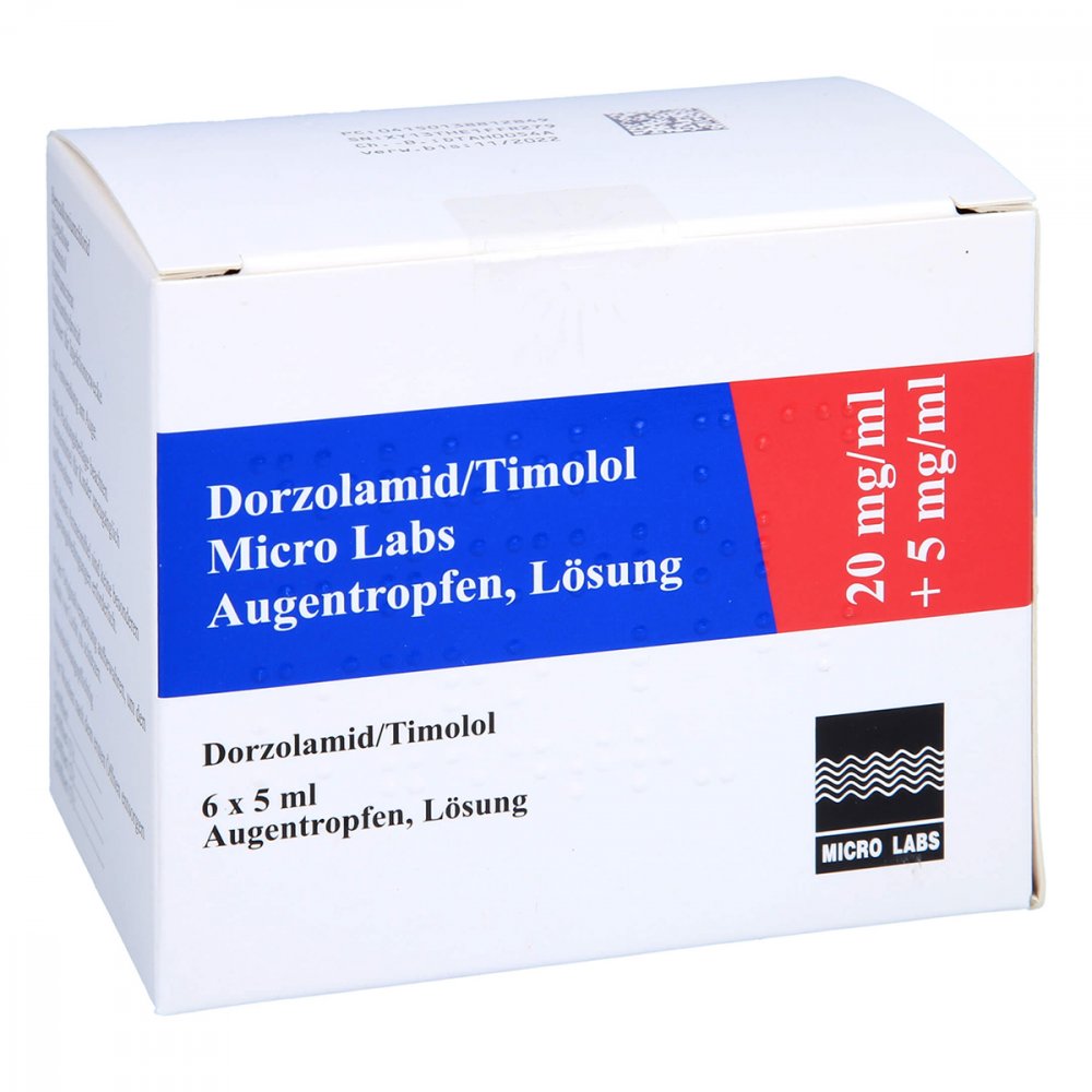 Das Produktfoto zeigt Dorzolamid/Timolol Micro Labs 20 Mg/Ml+5 Mg/Ml Atr (6X5 ml) PZN 13881284
