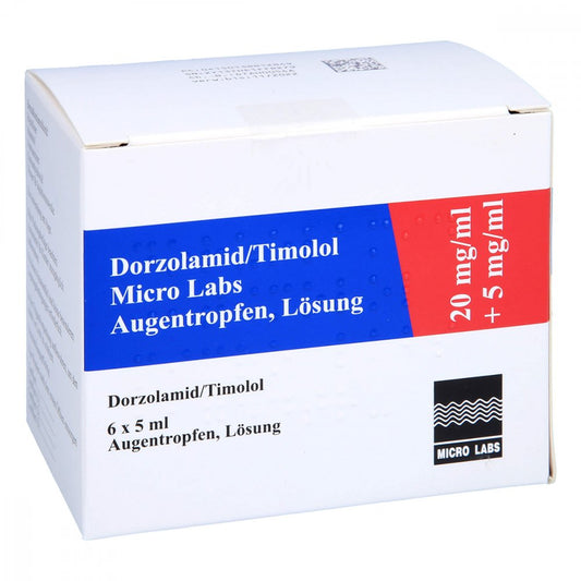 Das Produktfoto zeigt Dorzolamid/Timolol Micro Labs 20 Mg/Ml+5 Mg/Ml Atr (6X5 ml) PZN 13881284