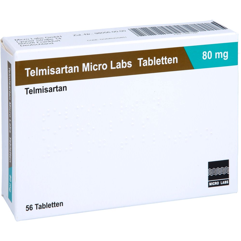 Das Produktfoto zeigt Telmisartan Micro Labs 80 Mg Tabletten (56 stk) PZN 13881396