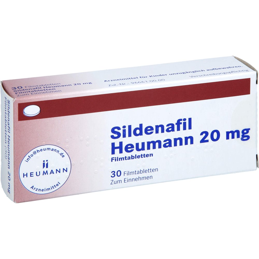 Das Produktfoto zeigt Sildenafil Heumann 20 Mg Filmtabletten (30 stk) PZN 13890343