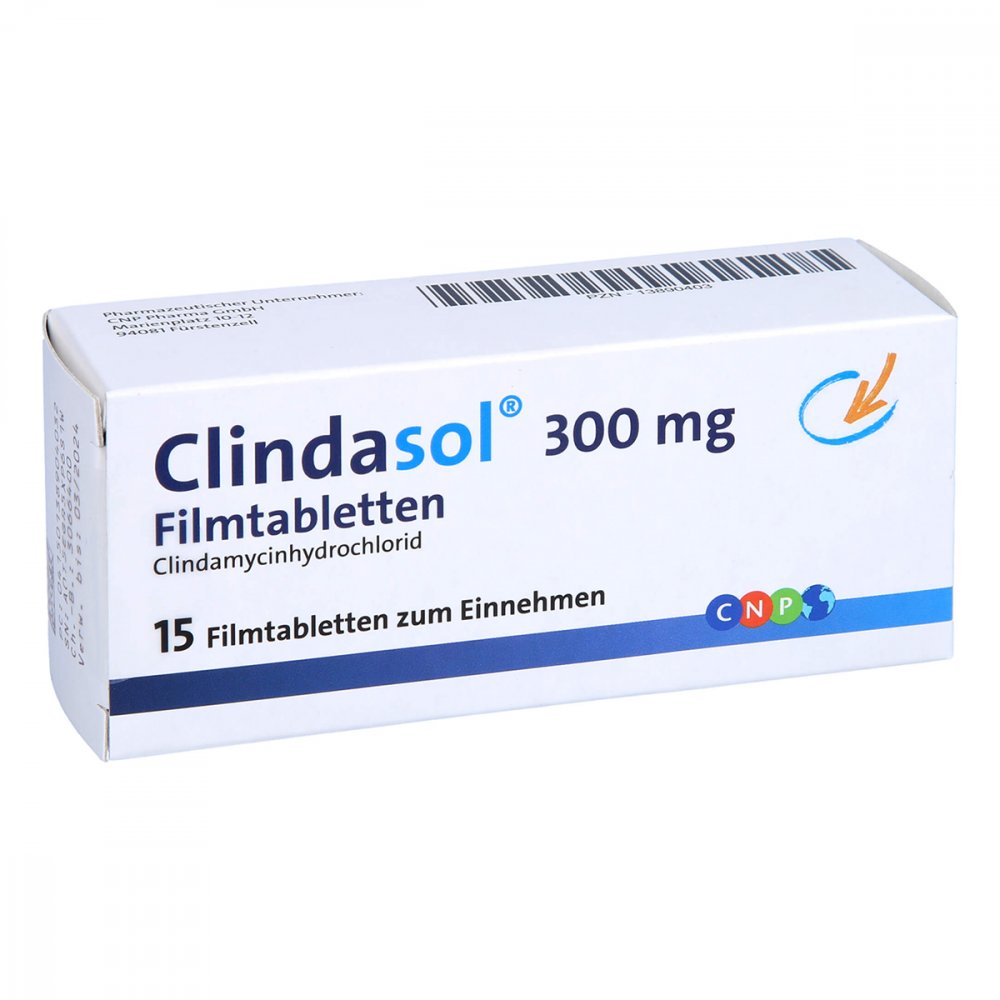 Das Produktfoto zeigt Clindasol 300 Mg Filmtabletten (15 stk) PZN 13890403
