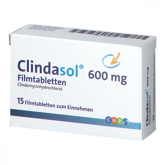 Das Produktfoto zeigt Clindasol 600 Mg Filmtabletten (15 stk) PZN 13890432