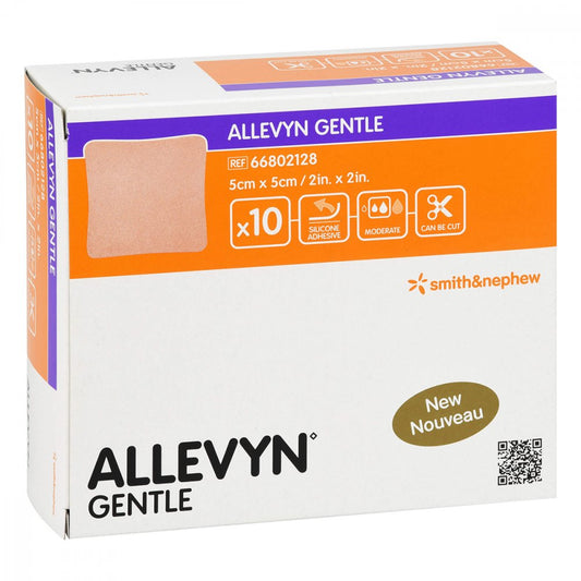 Das Produktfoto zeigt Allevyn Gentle 5x5 Cm Schaumverband (10 stk) PZN 13902589
