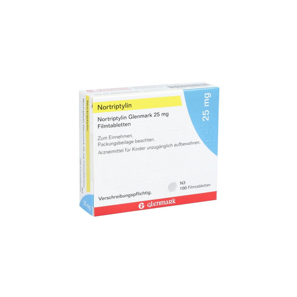 Das Produktfoto zeigt Nortriptylin Glenmark 25 Mg Filmtabletten (100 stk) PZN 13912530