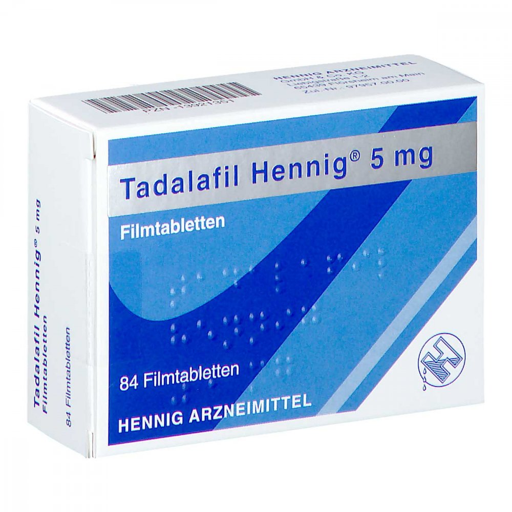 Das Produktfoto zeigt Tadalafil Hennig 5 Mg Filmtabletten (84 stk) PZN 13921351