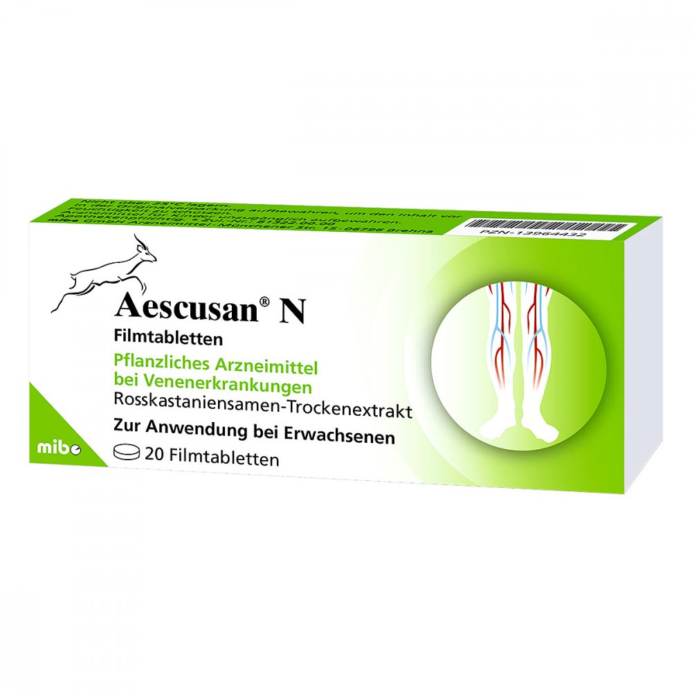 Das Produktfoto zeigt Aescusan N Filmtabletten (20 stk) PZN 13964432