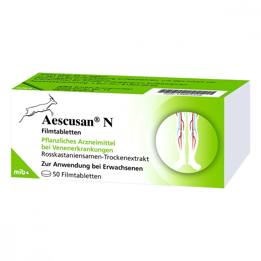 Das Produktfoto zeigt Aescusan N Filmtabletten (50 stk) PZN 13964449