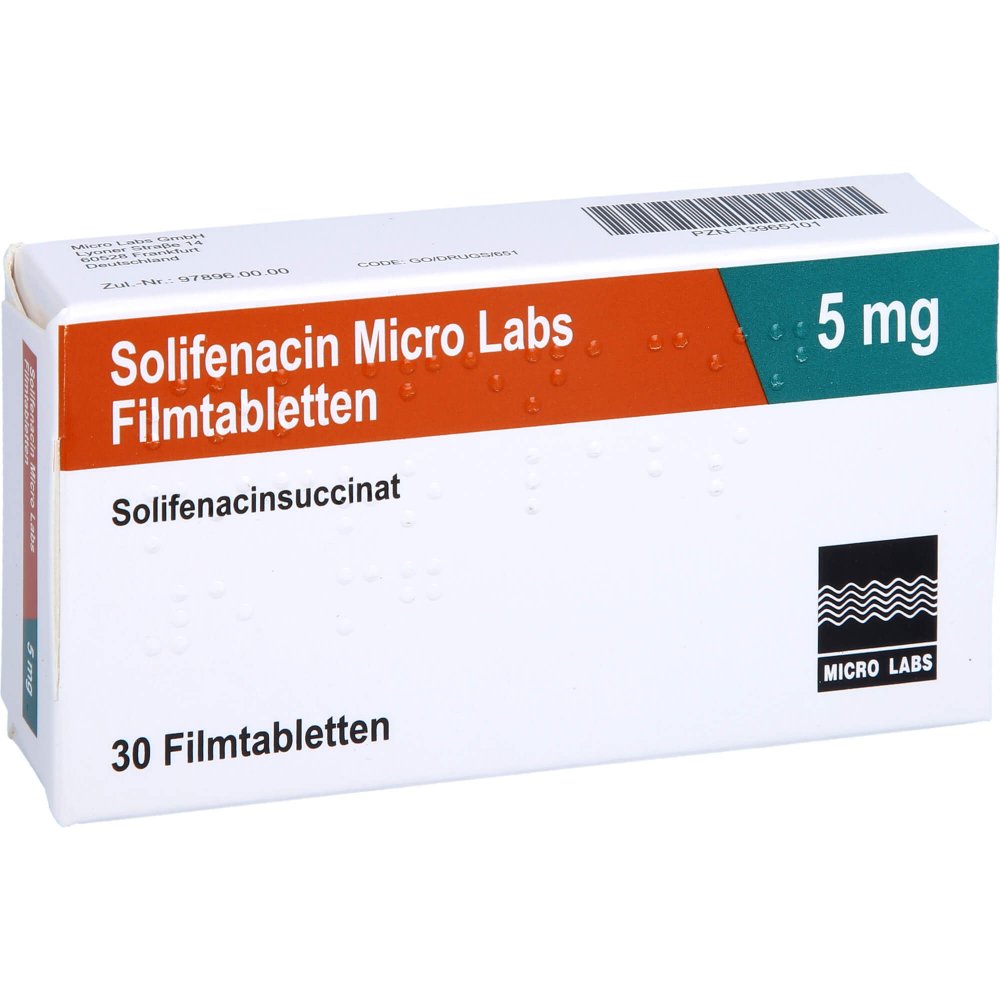 Das Produktfoto zeigt Solifenacin Micro Labs 5 Mg Filmtabletten (30 stk) PZN 13965101