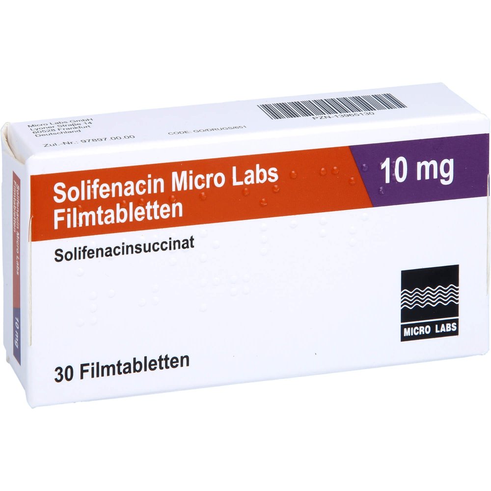 Das Produktfoto zeigt Solifenacin Micro Labs 10 Mg Filmtabletten (30 stk) PZN 13965130